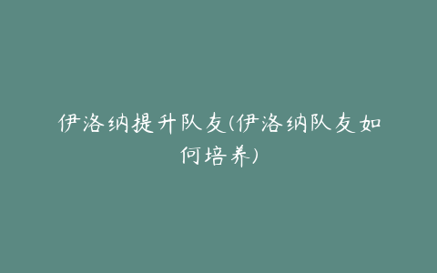 伊洛纳提升队友(伊洛纳队友如何培养)