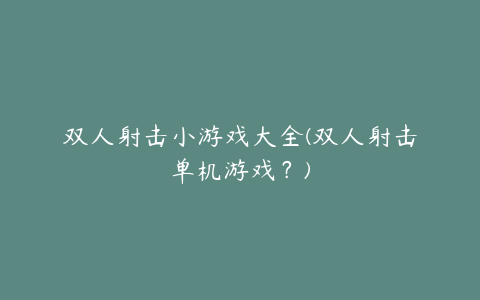 双人射击小游戏大全(双人射击单机游戏？)