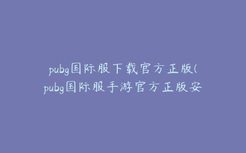 pubg国际服下载官方正版(pubg国际服手游官方正版安卓游戏下载地址)