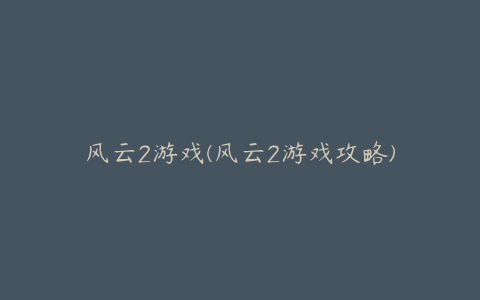 风云2游戏(风云2游戏攻略)