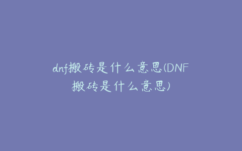 dnf搬砖是什么意思(DNF搬砖是什么意思)