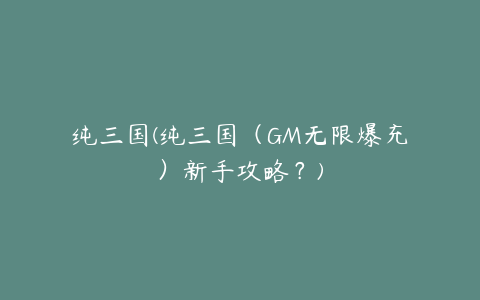 纯三国(纯三国（GM无限爆充）新手攻略？)