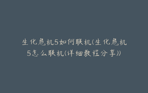 生化危机5如何联机(生化危机5怎么联机(详细教程分享))