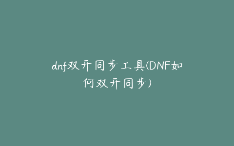 dnf双开同步工具(DNF如何双开同步)