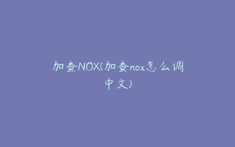 加查NOX(加查nox怎么调中文)