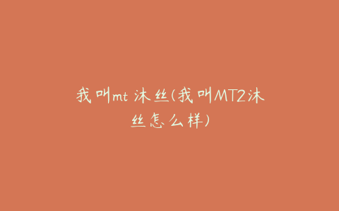 我叫mt 沐丝(我叫MT2沐丝怎么样)