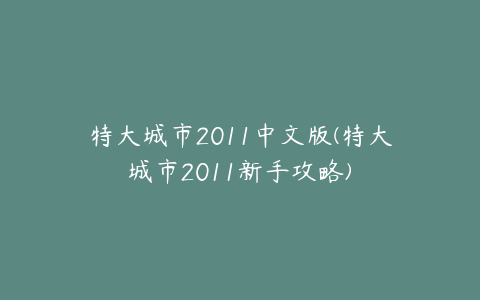 特大城市2011中文版(特大城市2011新手攻略)