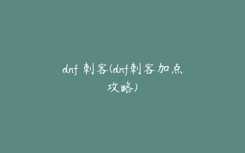 dnf 刺客(dnf刺客加点攻略)