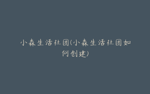 小森生活社团(小森生活社团如何创建)