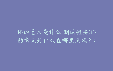 你的意义是什么 测试链接(你的意义是什么在哪里测试？)