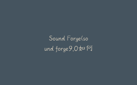 Sound Forge(sound forge9.0如何使用)