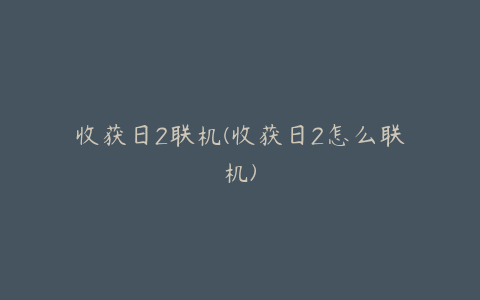 收获日2联机(收获日2怎么联机)