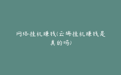 网络挂机赚钱(云端挂机赚钱是真的吗)