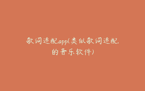 歌词适配app(类似歌词适配的音乐软件)