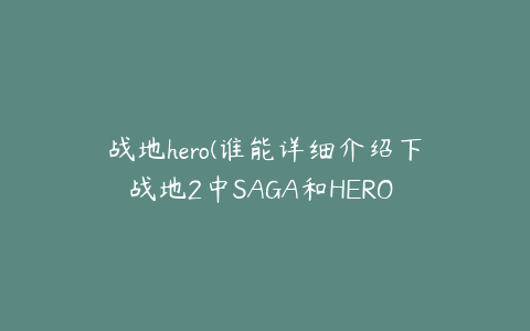 战地hero(谁能详细介绍下战地2中SAGA和HERO 。)